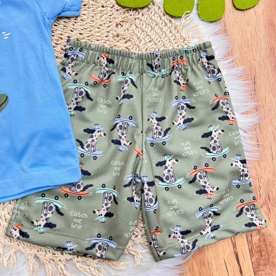Conj. Camiseta Catch me bro e Bermuda - Azul e Verde
